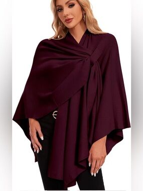 Puli Open-Front Draped Poncho Cardigan - Burgundy